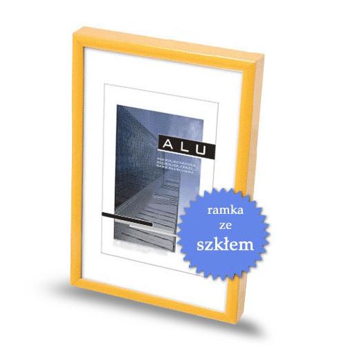 Ramka aluminiowa ze szkłem ALUC 10, fotoramka na zdjęcia, plakaty lub rysunki - kolor żółty